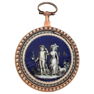 French gold enamel pocket watch with pearl rim Circa 1790