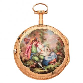 French gold enamel open faced pocket watch Circa 1790