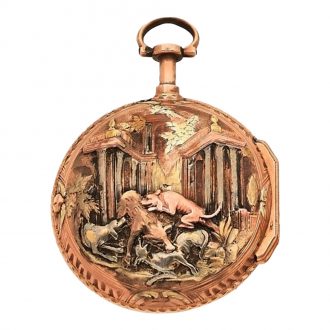 French three tone 18K gold keywind verge pocket watch Circa 1790