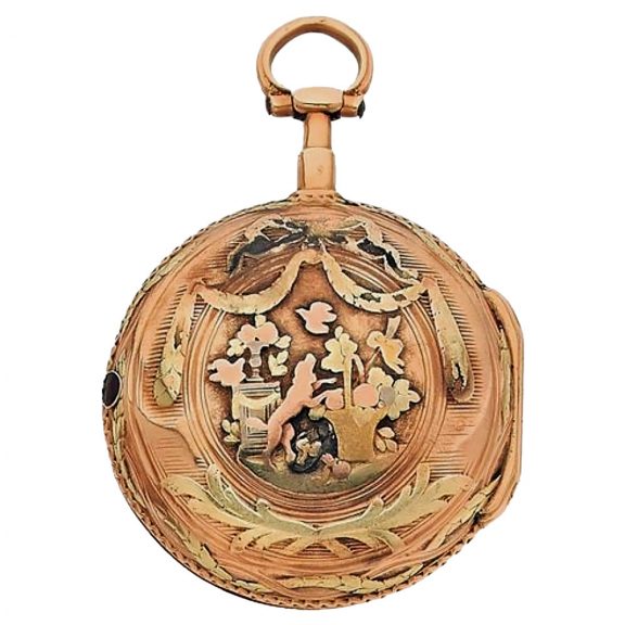 French multicoloured gold keywind verge pocket watch Circa 1790