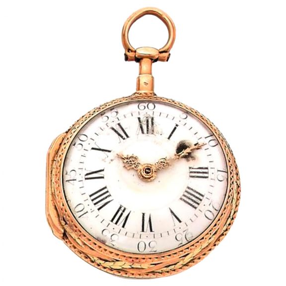 French multicoloured gold keywind verge pocket watch Circa 1790 French multicoloured gold keywind verge pocket watch Circa 1790