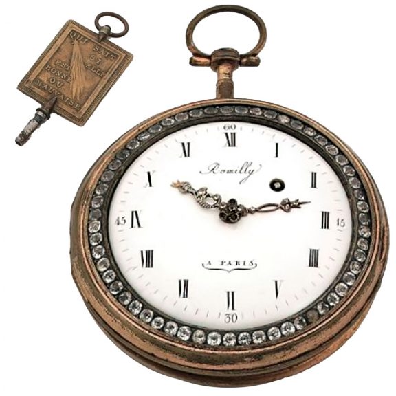 French enamel, and pearl set gilt pocket watch Circa 1790 French enamel, and pearl set gilt pocket watch Circa 1790