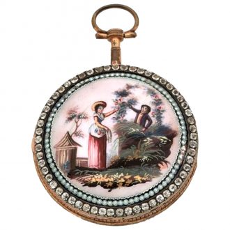 French enamel, and pearl set gilt pocket watch Circa 1790