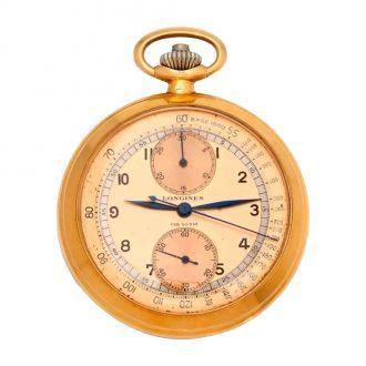 Swiss gold chronograph watch with tachymeter scale Circa 1949