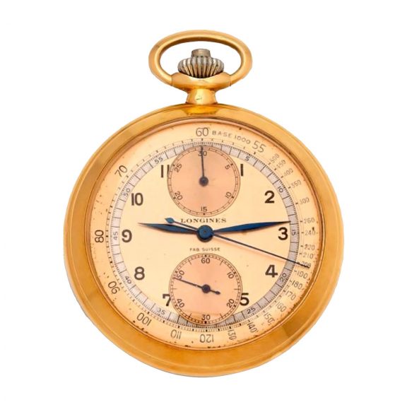 Swiss gold chronograph watch with tachymeter scale Circa 1949