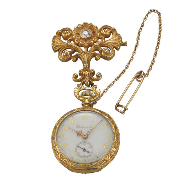 American rare gold pendant watch with diamond set brooch Circa 1910