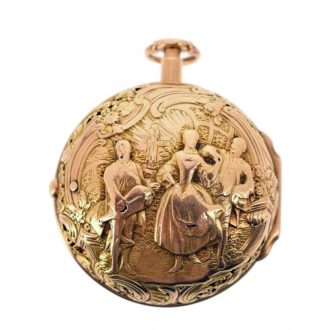 English repeating verge with repoussé decoration from the 18th century