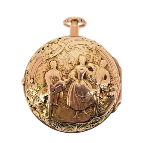 English repeating verge with repoussé decoration from the 18th century
