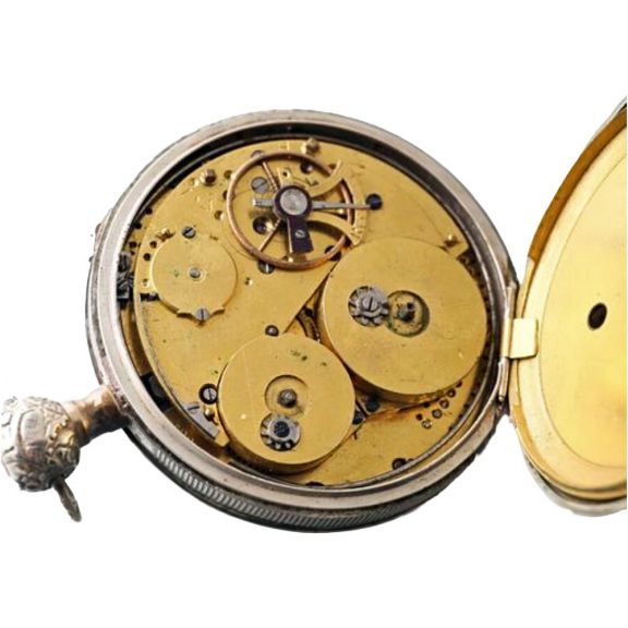 Swiss silver open faced musical quarter repeater Circa 1830 Swiss silver open faced musical quarter repeater Circa 1830