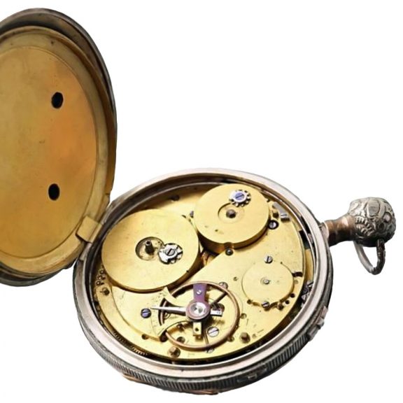 Swiss silver open faced musical quarter repeater Circa 1830 Swiss silver open faced musical quarter repeater Circa 1830