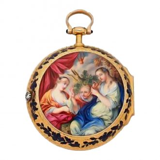 English pair cased 18K gold and enamel pocket watch Circa 1790