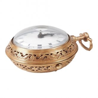 English gilt metal pair cased repeating clock watch Circa 1775