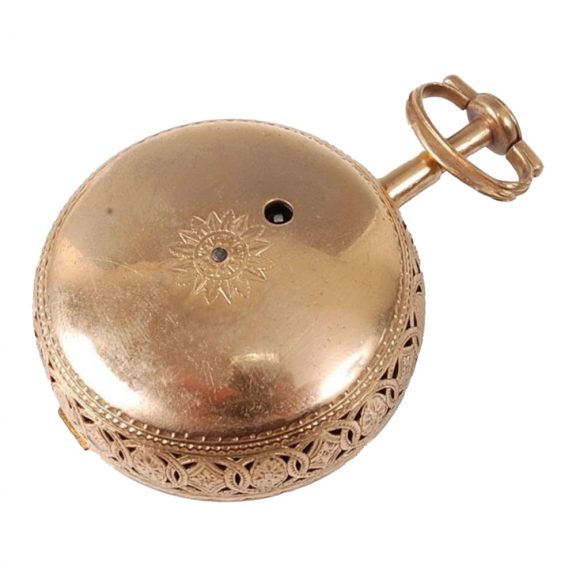 English gilt metal pair cased repeating clock watch Circa 1775 English gilt metal pair cased repeating clock watch Circa 1775