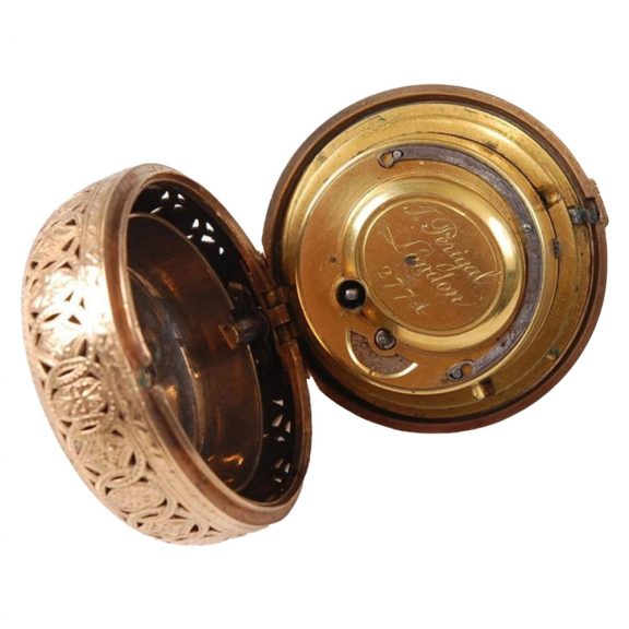 English gilt metal pair cased repeating clock watch Circa 1775 English gilt metal pair cased repeating clock watch Circa 1775