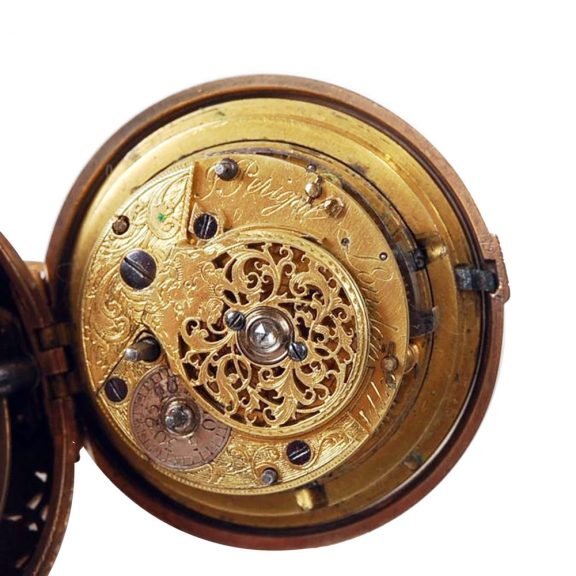 English gilt metal pair cased repeating clock watch Circa 1775 English gilt metal pair cased repeating clock watch Circa 1775