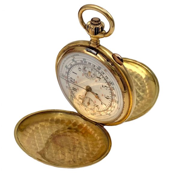 French gold full hunter chronograph telemeter watch Circa 1900 French gold full hunter chronograph telemeter watch Circa 1900
