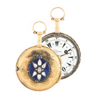 Fine gold enamel and diamond-set French pocket watch with Turkish market dial Circa 1770