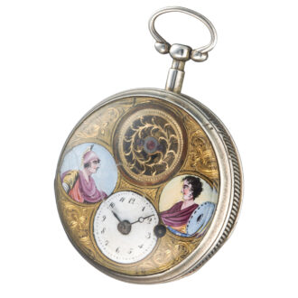 Swiss silver double dialled verge with two portraits Circa 1800