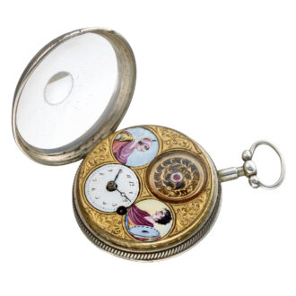 Swiss silver double dialled verge with two portraits Circa 1800