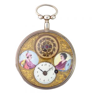 Swiss silver double dialled verge with two portraits Circa 1800