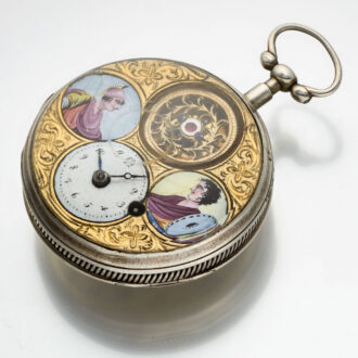 Swiss silver double dialled verge with two portraits Circa 1800