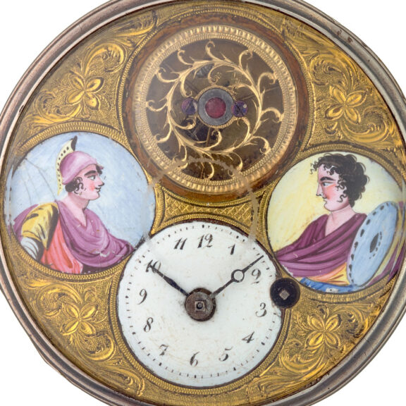 Swiss silver double dialled verge with two portraits Circa 1800 Swiss silver double dialled verge with two portraits Circa 1800