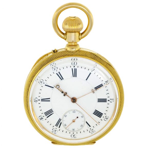 Swiss 18 carat gold open faced seconde morte watch Circa 1850