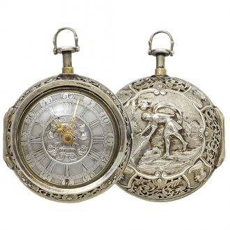 English silver pair cased repoussé verge pocket watch Circa 1725 English silver pair cased repoussé verge pocket watch Circa 1725