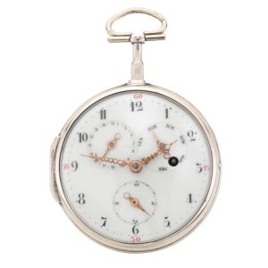 Unusual French silver verge watch with calendar Circa 1790