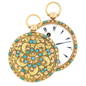18 carat varicoloured gold and turquoise-set pocket with Turkish market Circa 1830