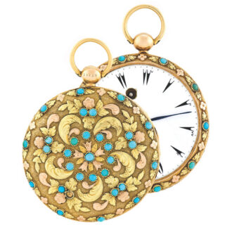 18 carat varicoloured gold and turquoise-set pocket with Turkish market Circa 1830 18 carat varicoloured gold and turquoise-set pocket with Turkish market Circa 1830