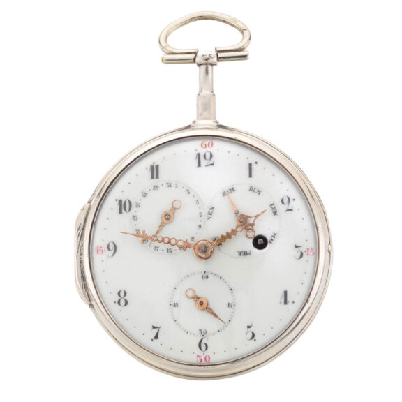 Unusual French silver verge watch with calendar Circa 1790 Unusual French silver verge watch with calendar Circa 1790