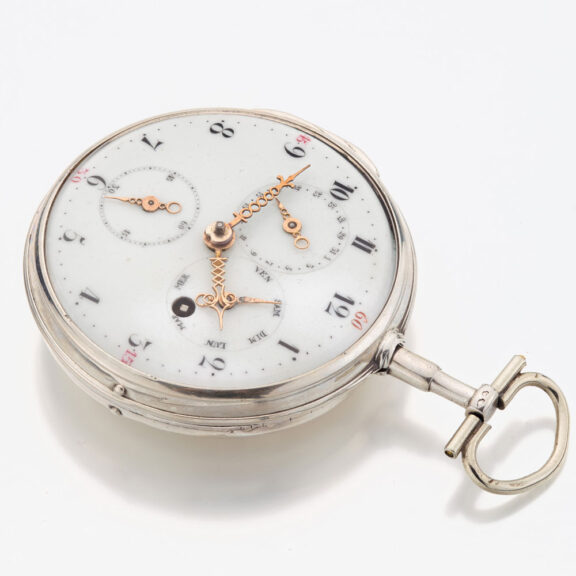 Unusual French silver verge watch with calendar Circa 1790 Unusual French silver verge watch with calendar Circa 1790