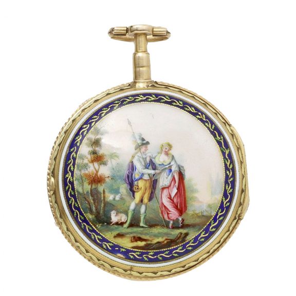 French two tone gold polychrome enamel pocket watch Circa 1775