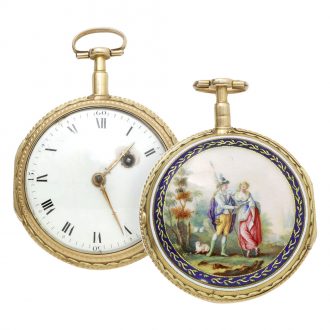 French two tone gold polychrome enamel pocket watch Circa 1775
