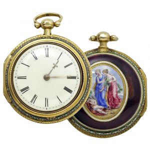 English 18K gold and enamel pair cased pocket watch Circa 1800