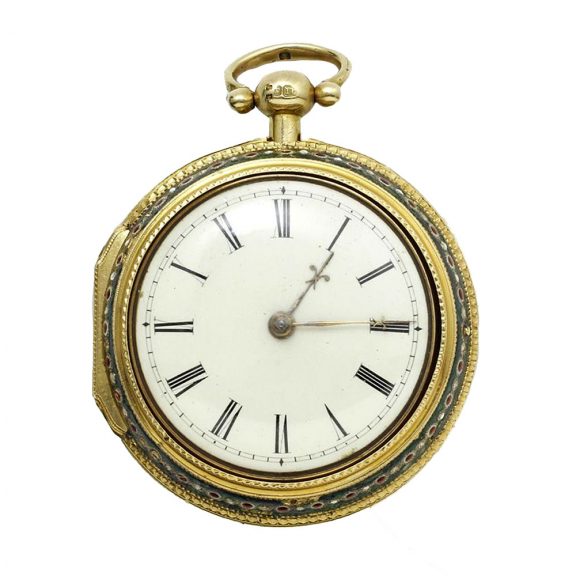 English 18K gold and enamel pair cased pocket watch Circa 1800 English 18K gold and enamel pair cased pocket watch Circa 1800