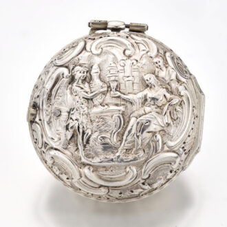 English silver verge watch with repousse scene Circa 1750