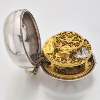 English silver verge watch with repousse scene Circa 1750