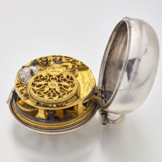 English silver verge watch with repousse scene Circa 1750