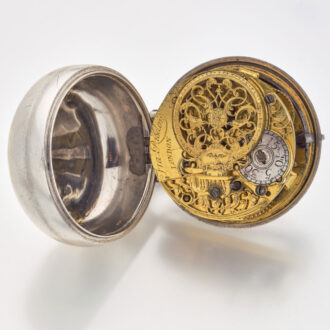 English silver verge watch with repousse scene Circa 1750