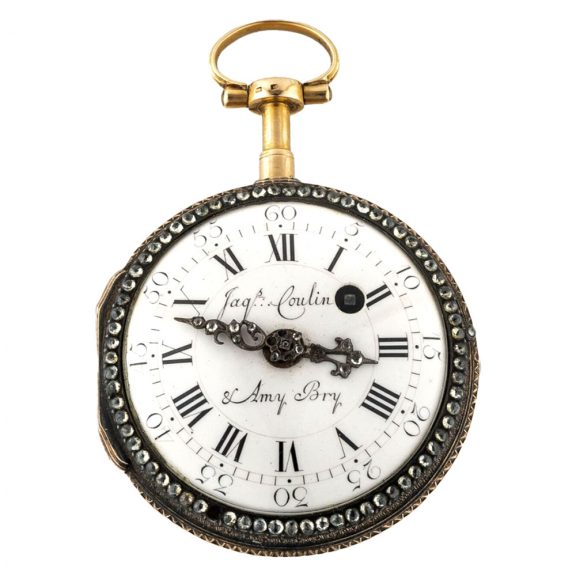 Swiss gold watch with polychrome enamel painted scene Circa 1790 Swiss gold watch with polychrome enamel painted scene Circa 1790