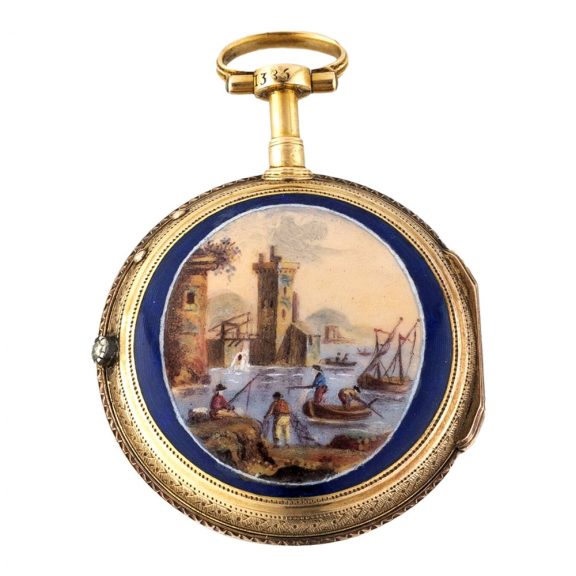Swiss gold watch with polychrome enamel painted scene Circa 1790