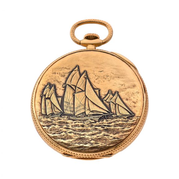 Fine Swiss engraved gold open faced keyless lever Circa 1980