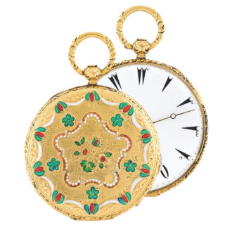 Swiss 18 carat gold and enamel pocket watch made for the Turkish market Circa 1860.