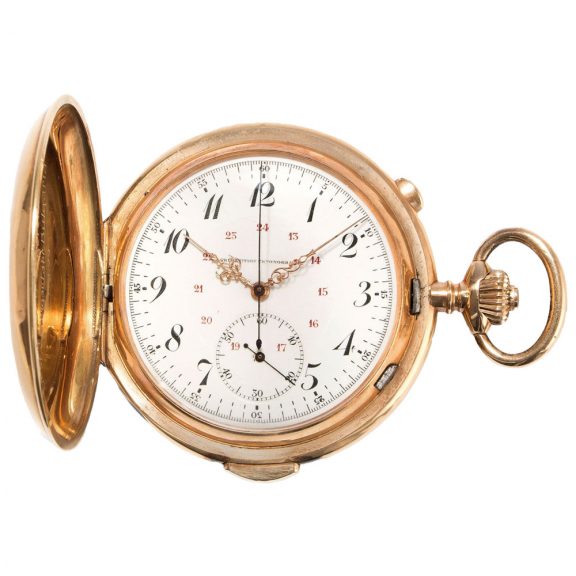 Swiss 18K gold quarter repeating chronograph watch Circa 1920 Swiss 18K gold quarter repeating chronograph watch Circa 1920