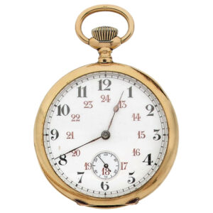 French 18 carat gold open faced keyless pocket watch Circa 1900