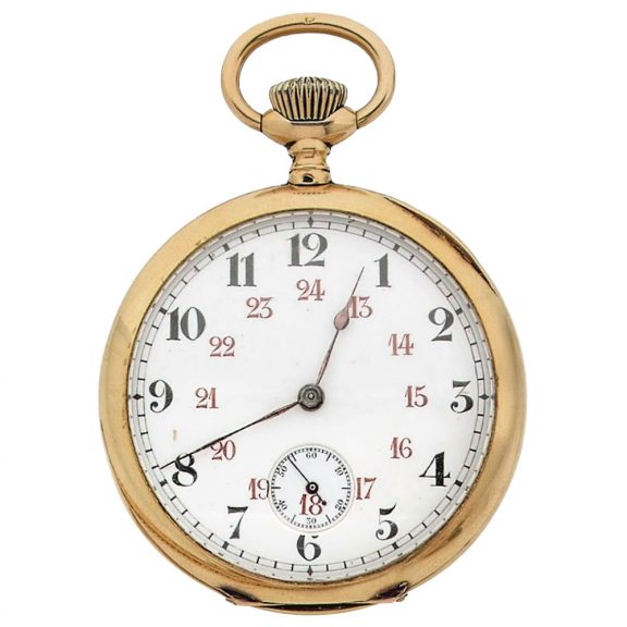 French 18 carat gold open faced keyless pocket watch Circa 1900
