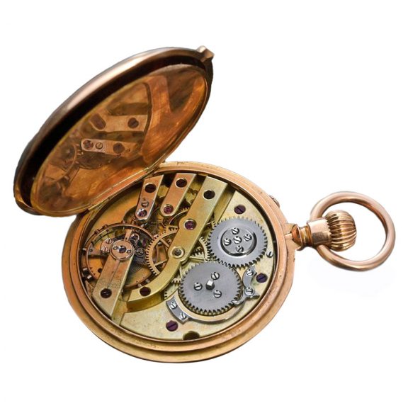 French 18K gold half hunter lever pocket watch Circa 1875 French 18K gold half hunter lever pocket watch Circa 1875