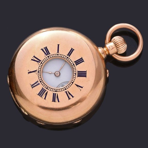 French 18K gold half hunter lever pocket watch Circa 1875